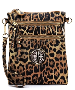 Leopard Multi Zip Pocket Crossbody Bag LE002L TAN
